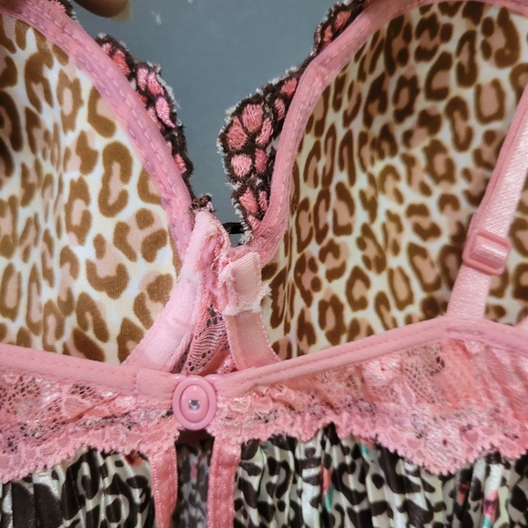 Leopard Print Lace Trim Women's Lingerie Babydoll Satin Top Romantic Y2K - Picture 9 of 9